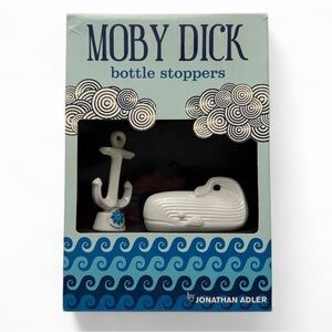 Jonathan Adler Moby Dick Whale & Anchor White Ceramic Set of Bottle Stoppers